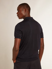 Golden Goose Men’s short-sleeved polo shirt in navy-blue merino wool
