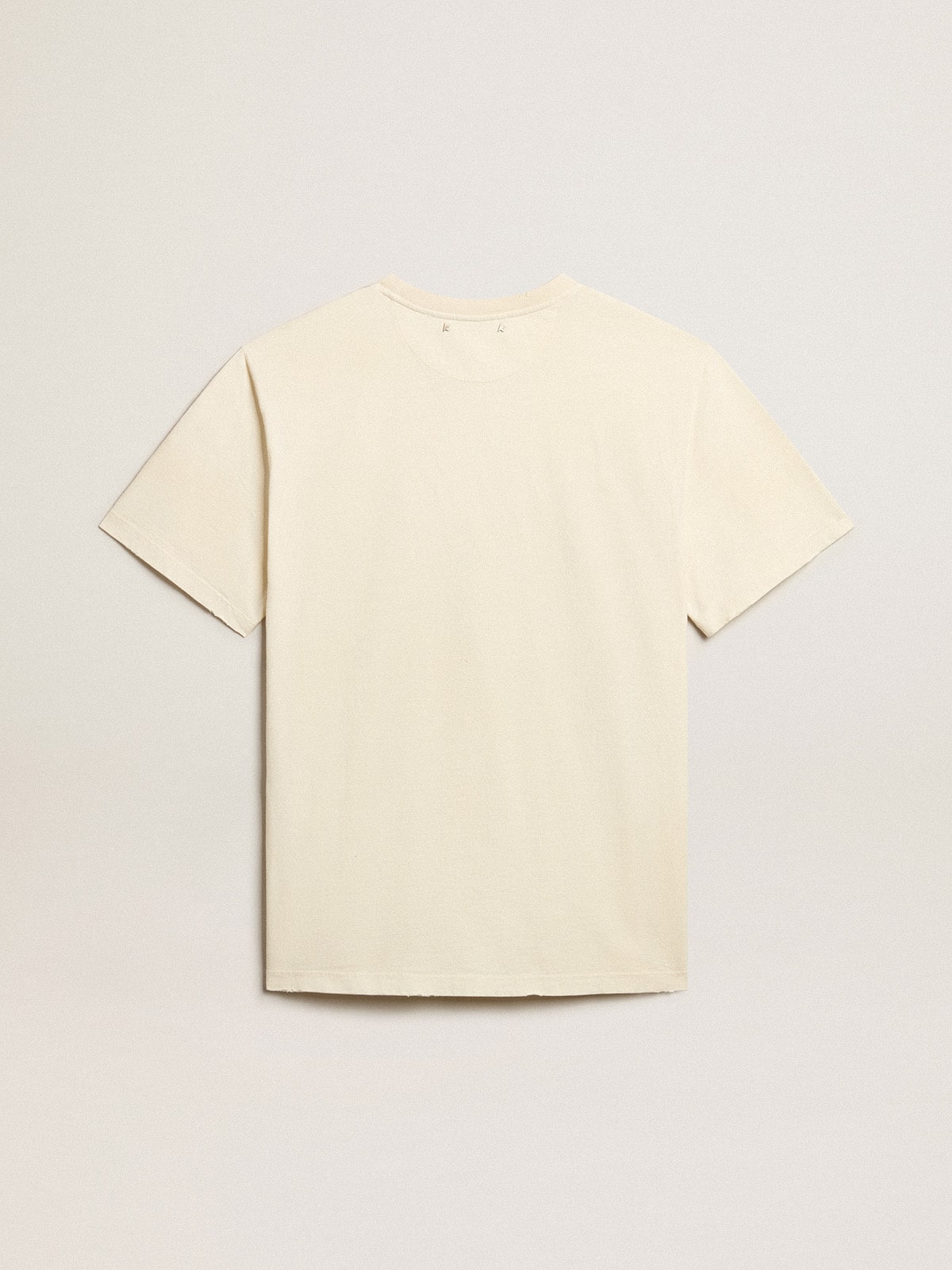 Golden Goose Men’s aged white cotton T-shirt with print on the front