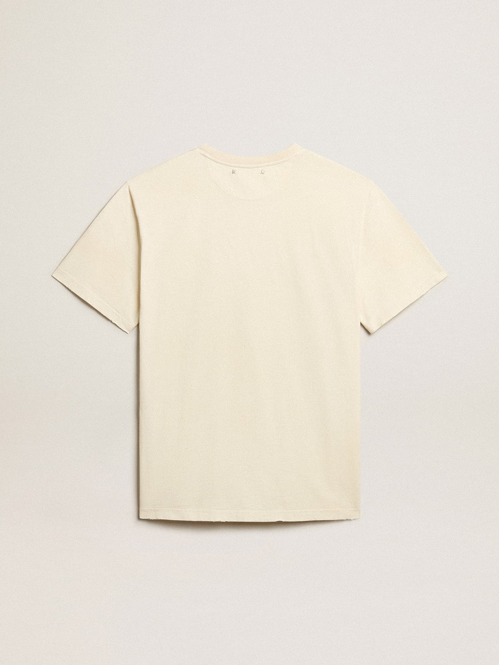 Golden Goose Men’s aged white cotton T-shirt with print on the front