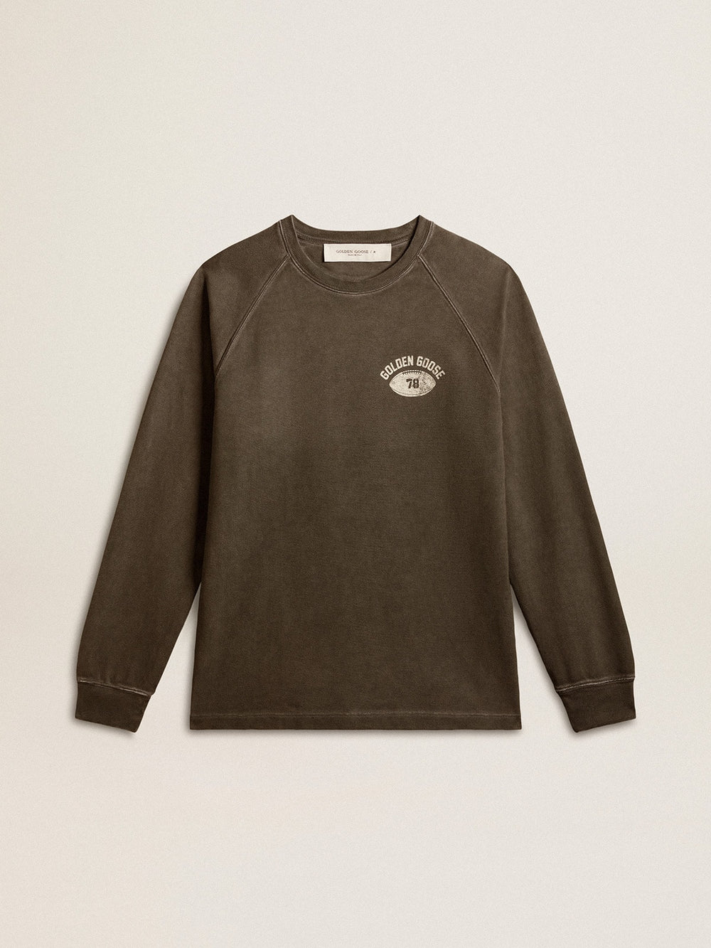 Golden Goose Men's long-sleeved T-shirt in anthracite gray cotton with logo on the back