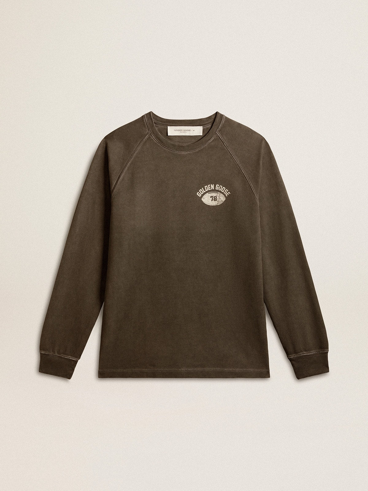 Golden Goose Men's long-sleeved T-shirt in anthracite gray cotton with logo on the back