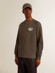 Golden Goose Men's long-sleeved T-shirt in anthracite gray cotton with logo on the back