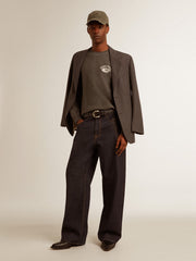 Golden Goose Men's long-sleeved T-shirt in anthracite gray cotton with logo on the back