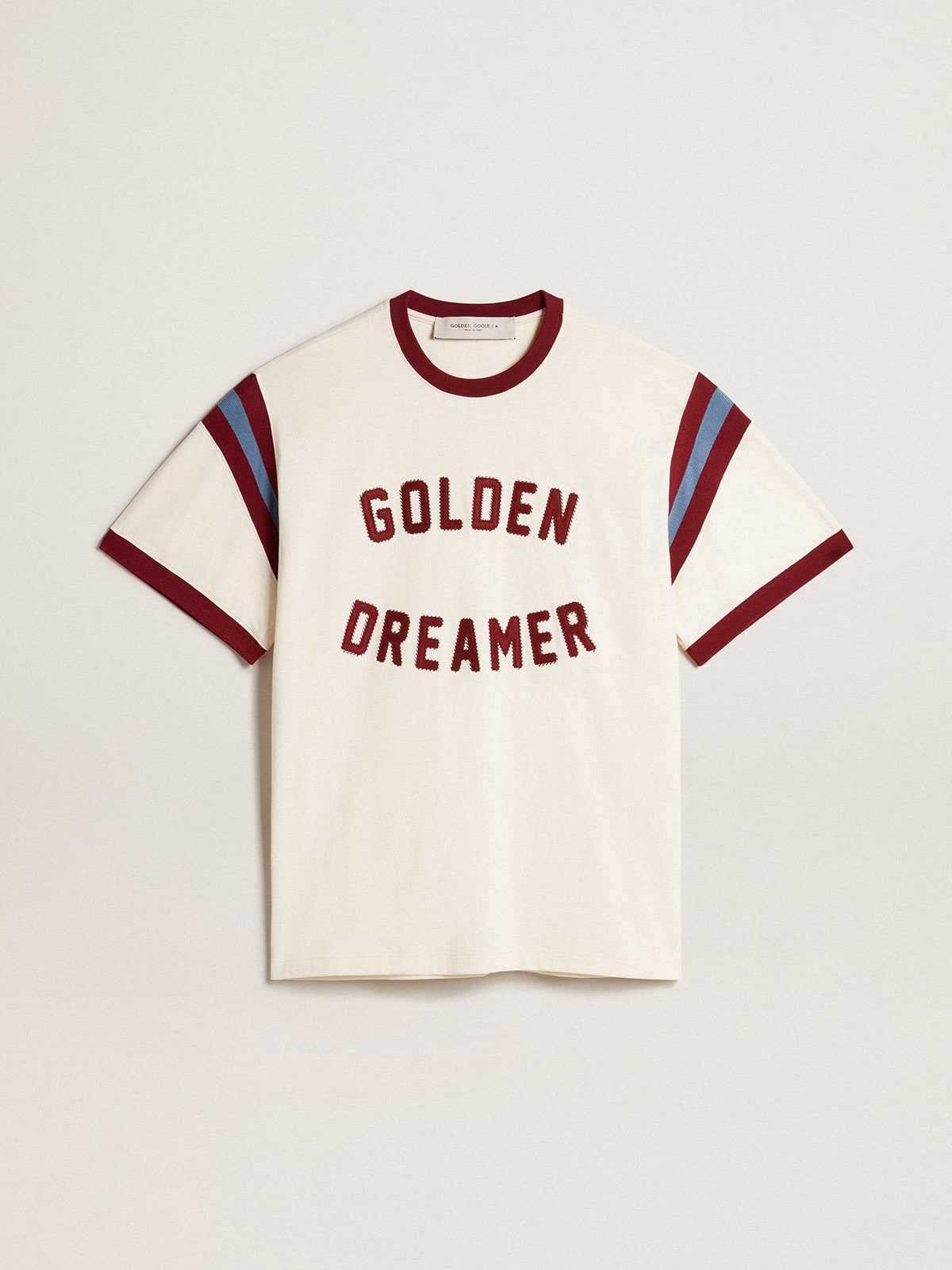 Golden Goose Men’s white T-shirt with burgundy lettering on the front
