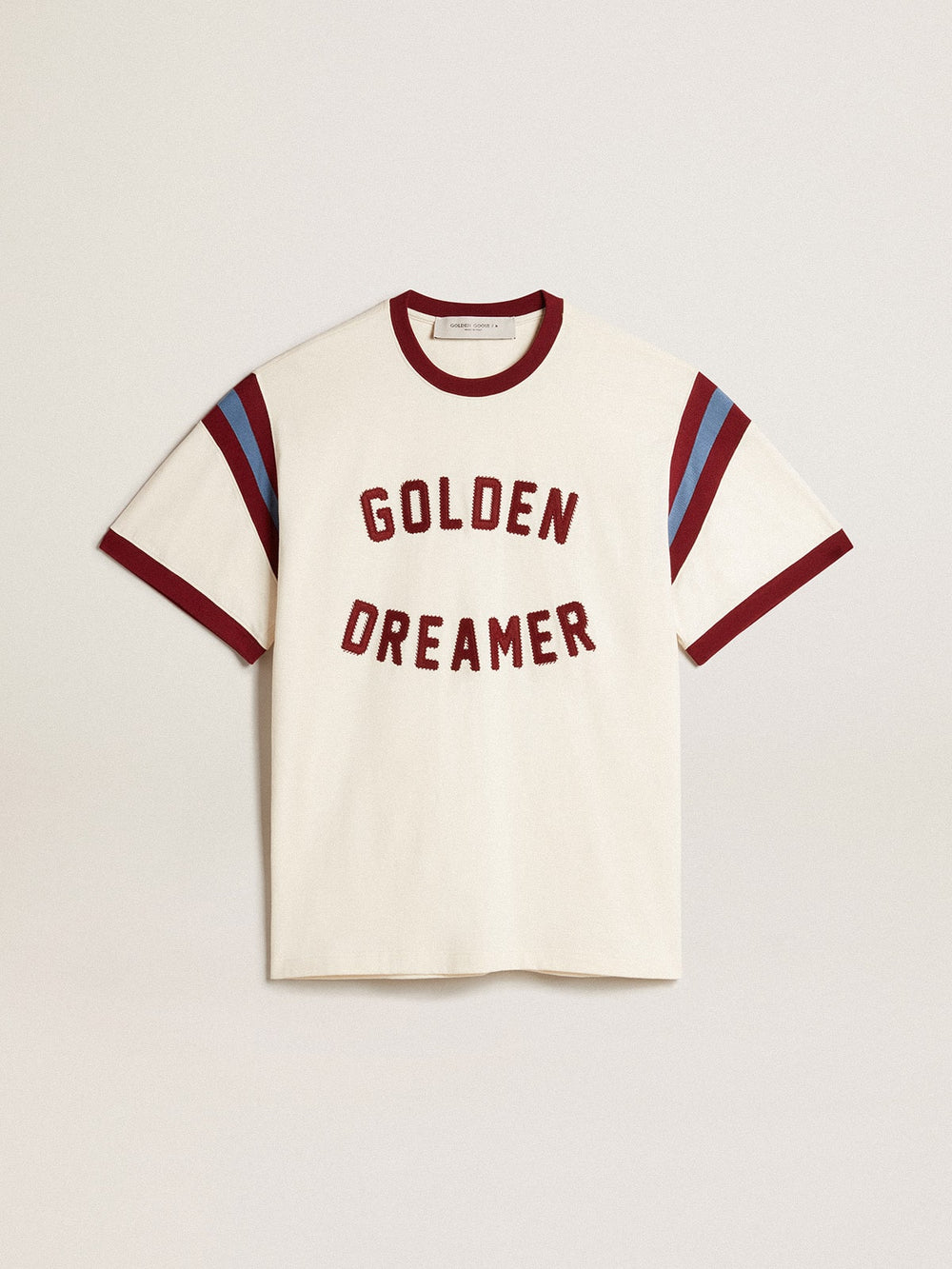 Golden Goose Men’s white T-shirt with burgundy lettering on the front