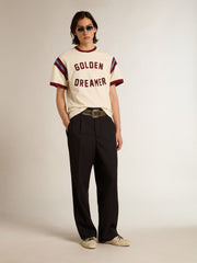 Golden Goose Men’s white T-shirt with burgundy lettering on the front