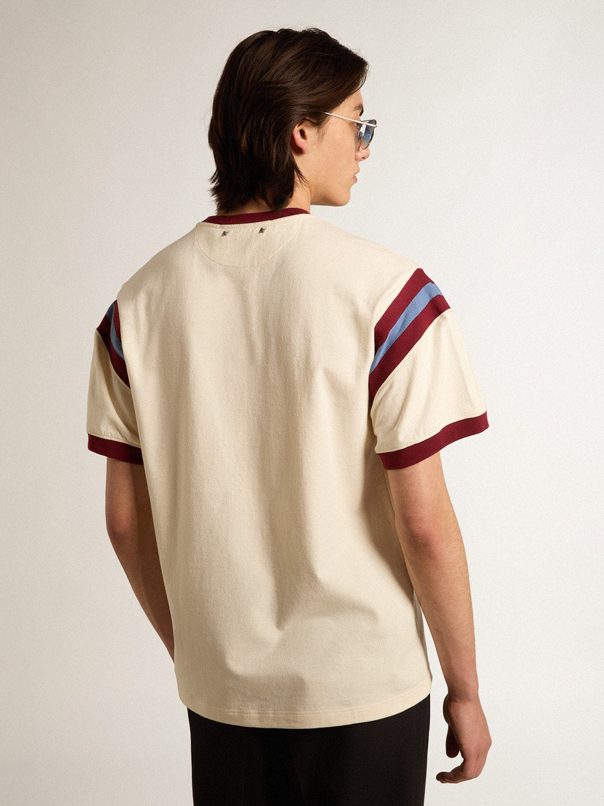 Golden Goose Men’s white T-shirt with burgundy lettering on the front