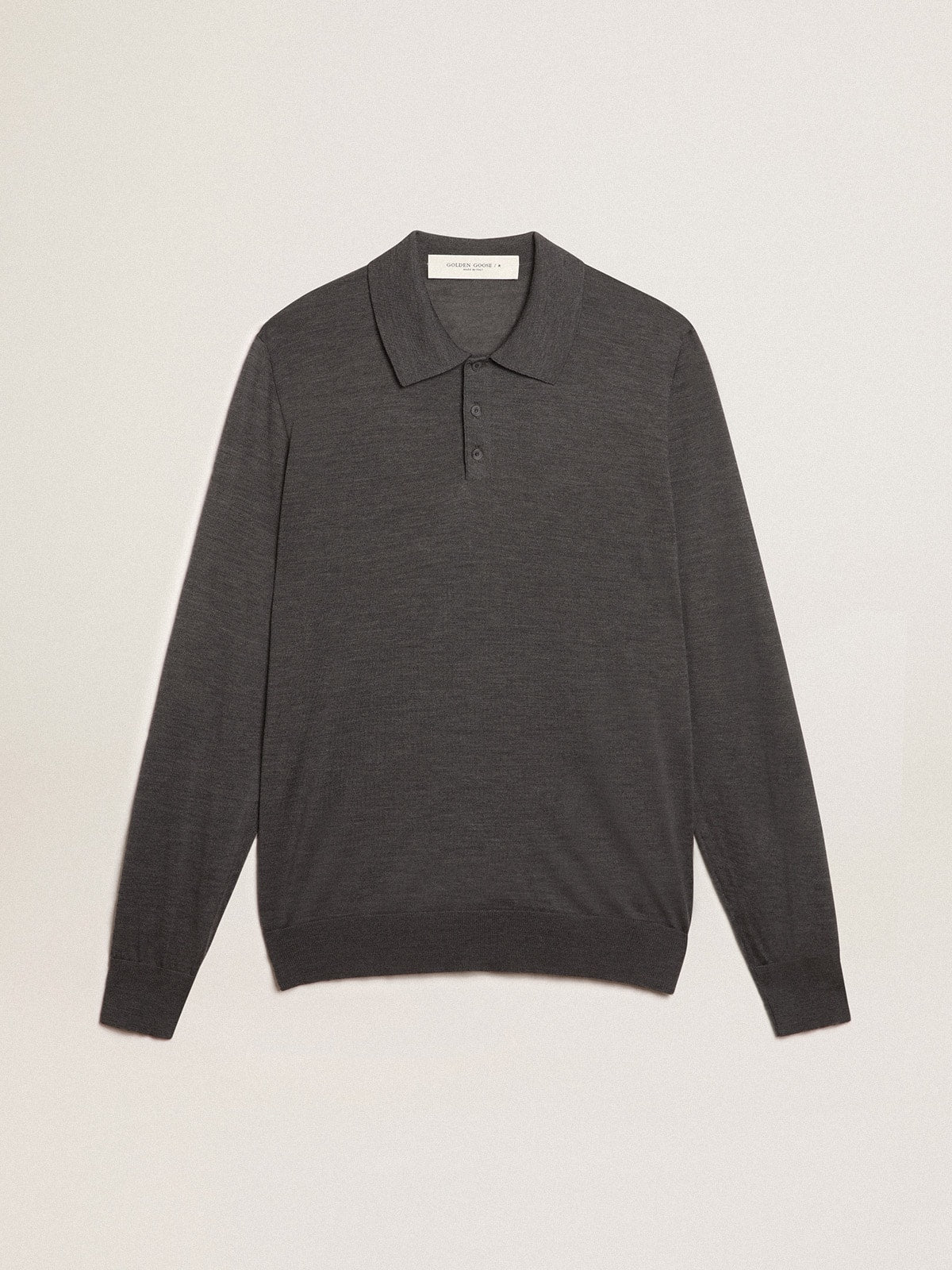 Golden Goose Men’s long-sleeved polo shirt in gray merino wool