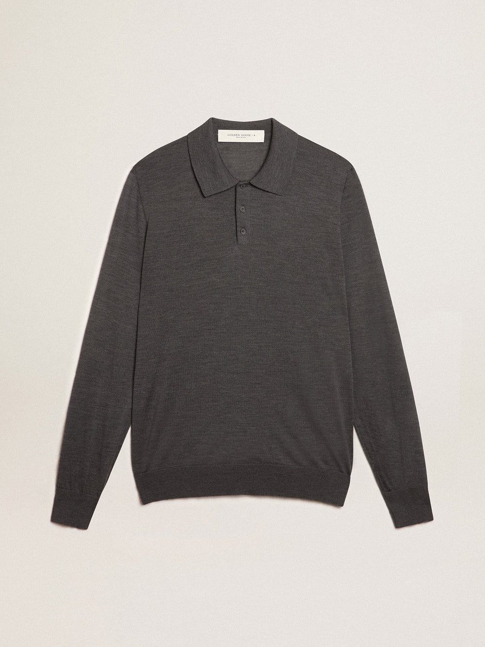 Golden Goose Men’s long-sleeved polo shirt in gray merino wool