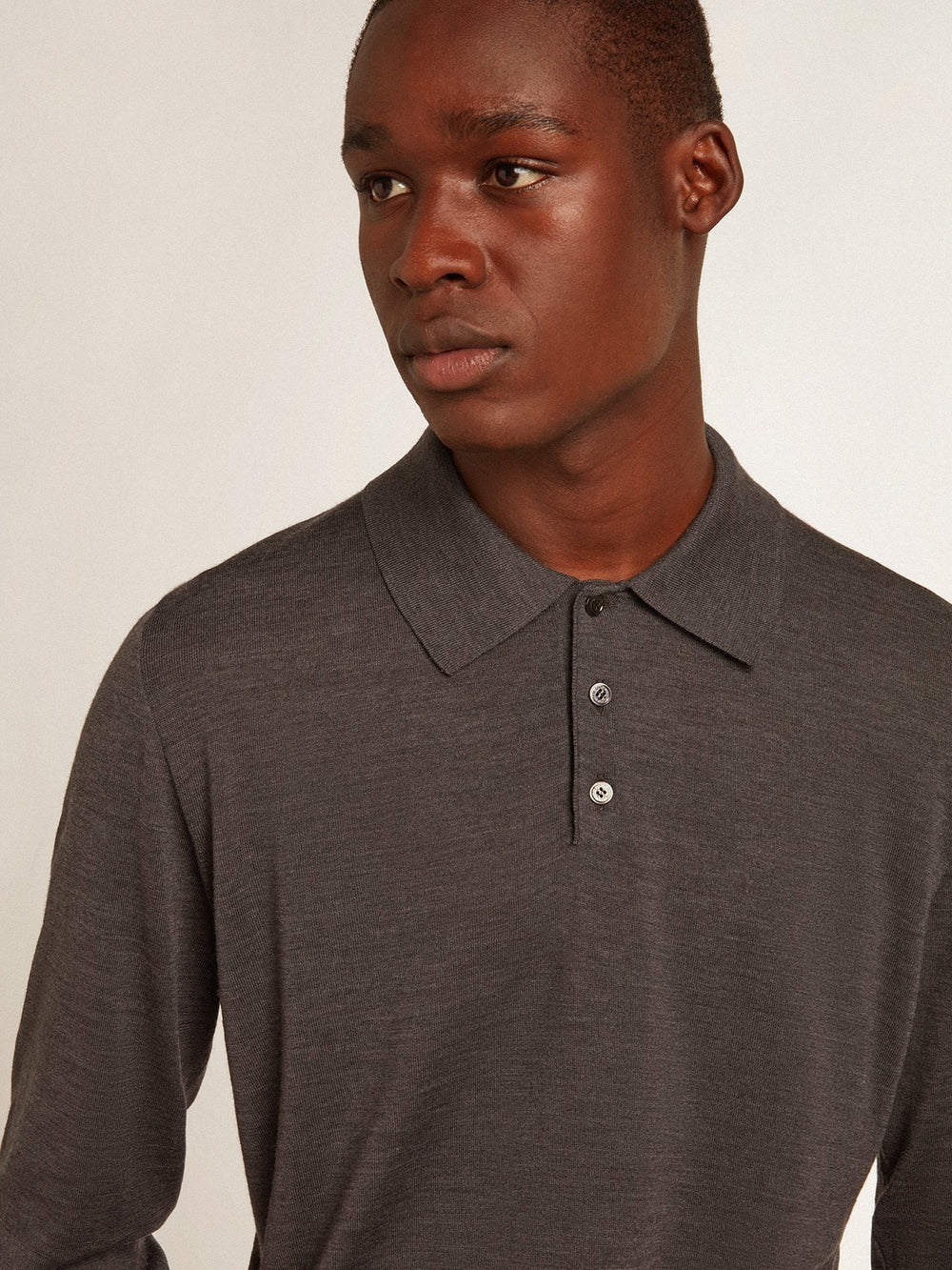 Golden Goose Men’s long-sleeved polo shirt in gray merino wool