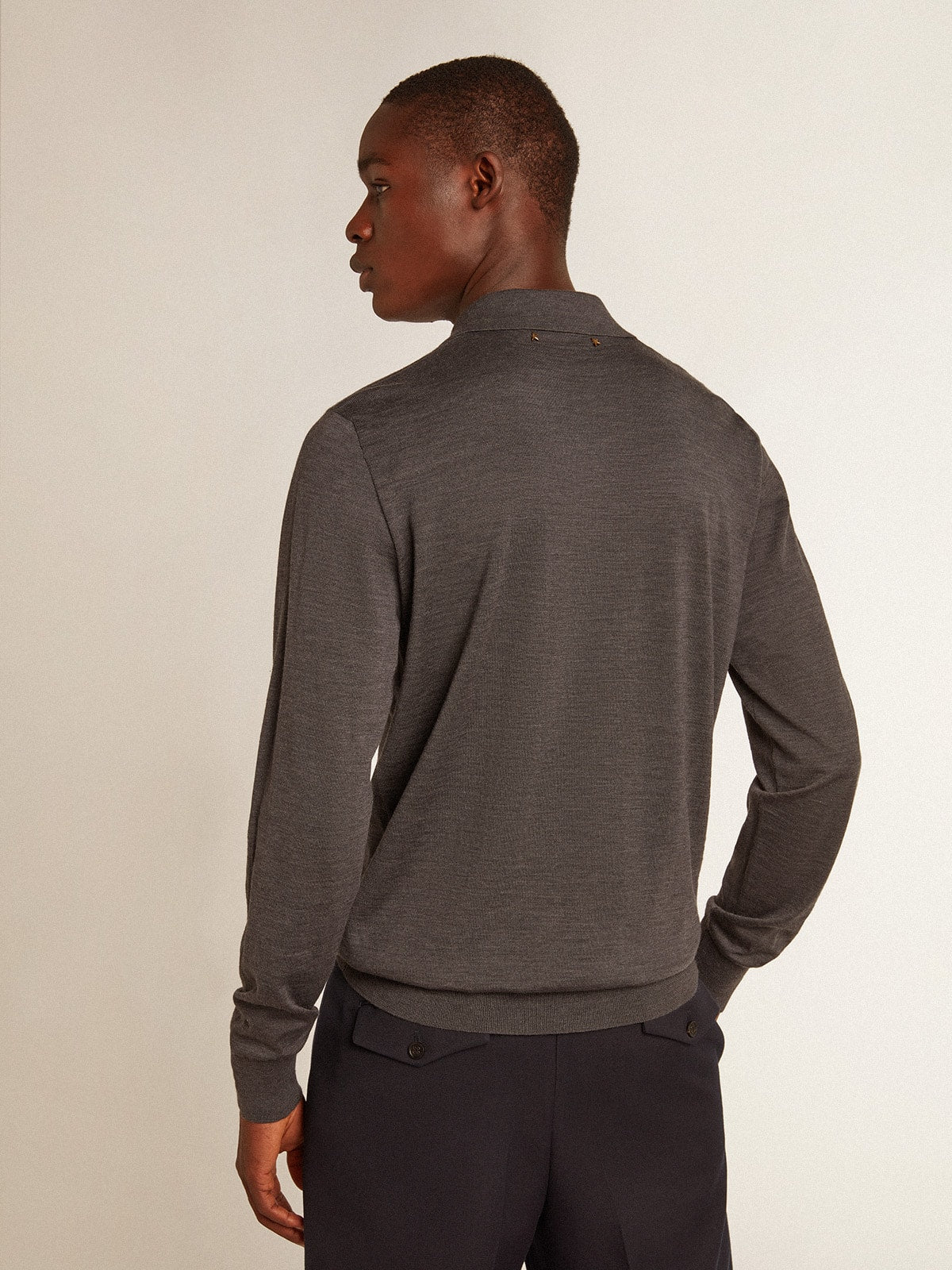 Golden Goose Men’s long-sleeved polo shirt in gray merino wool