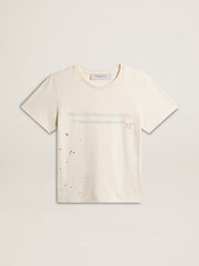 Golden Goose Men's T-shirt in aged white cotton with print and embroidery