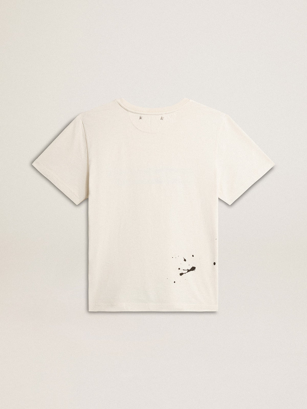 Golden Goose Men's T-shirt in aged white cotton with print and embroidery