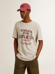 Golden Goose Men's gray cotton T-shirt with vintage print on the front