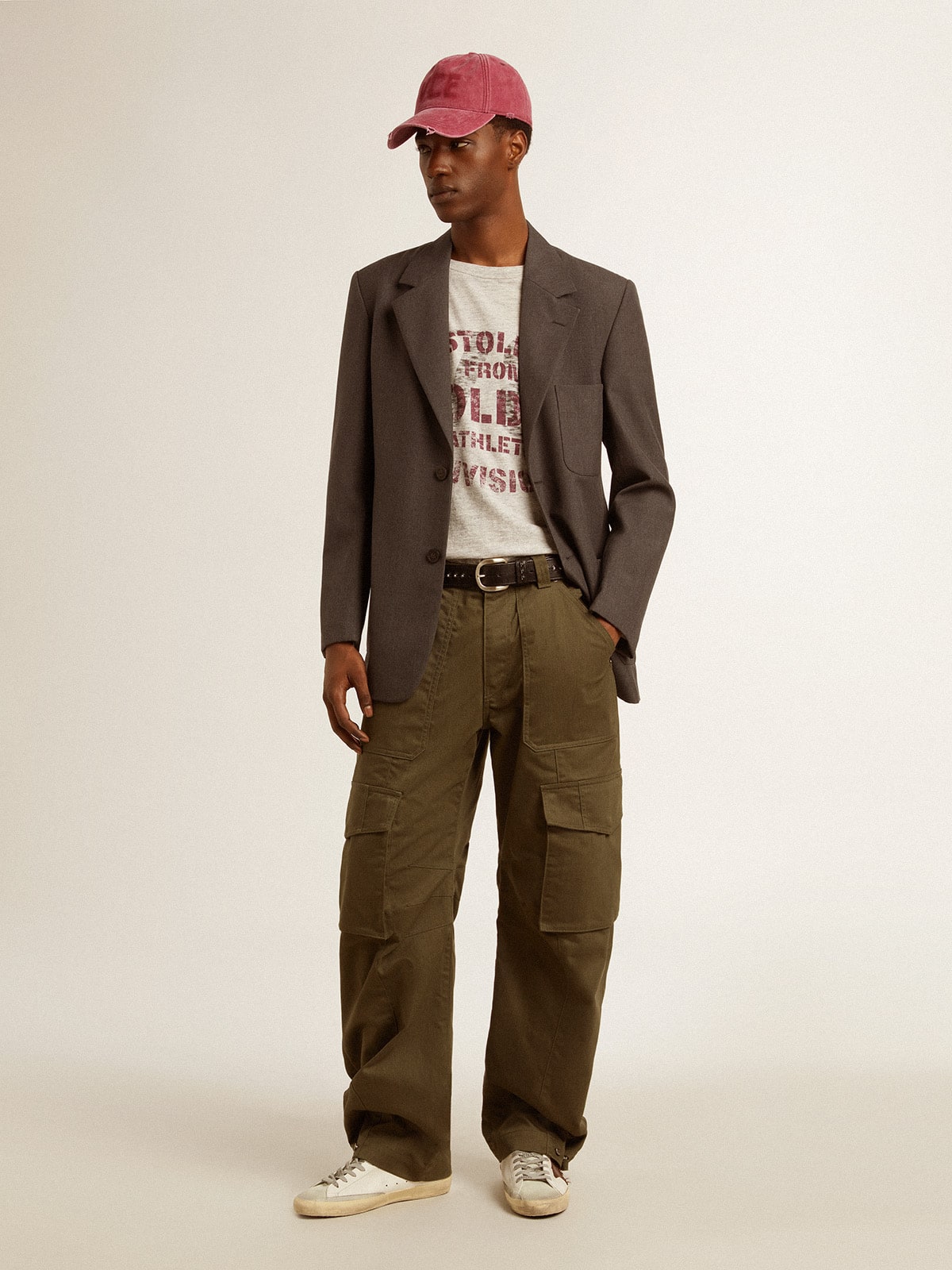 Golden Goose Men's gray cotton T-shirt with vintage print on the front