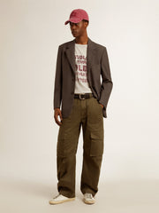 Golden Goose Men's gray cotton T-shirt with vintage print on the front