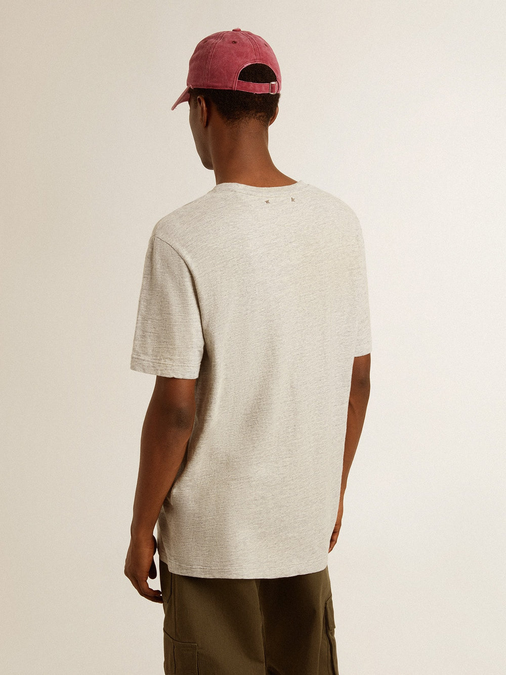 Golden Goose Men's gray cotton T-shirt with vintage print on the front