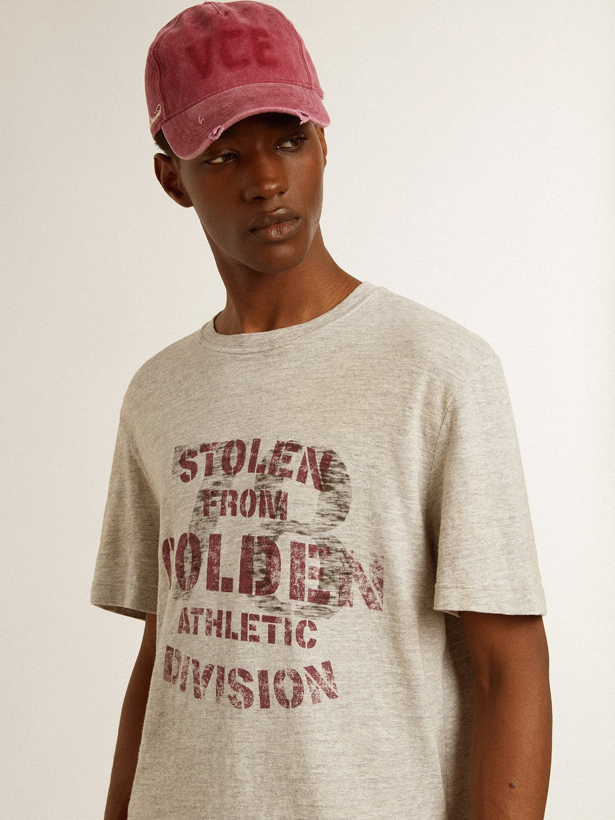 Golden Goose Men's gray cotton T-shirt with vintage print on the front