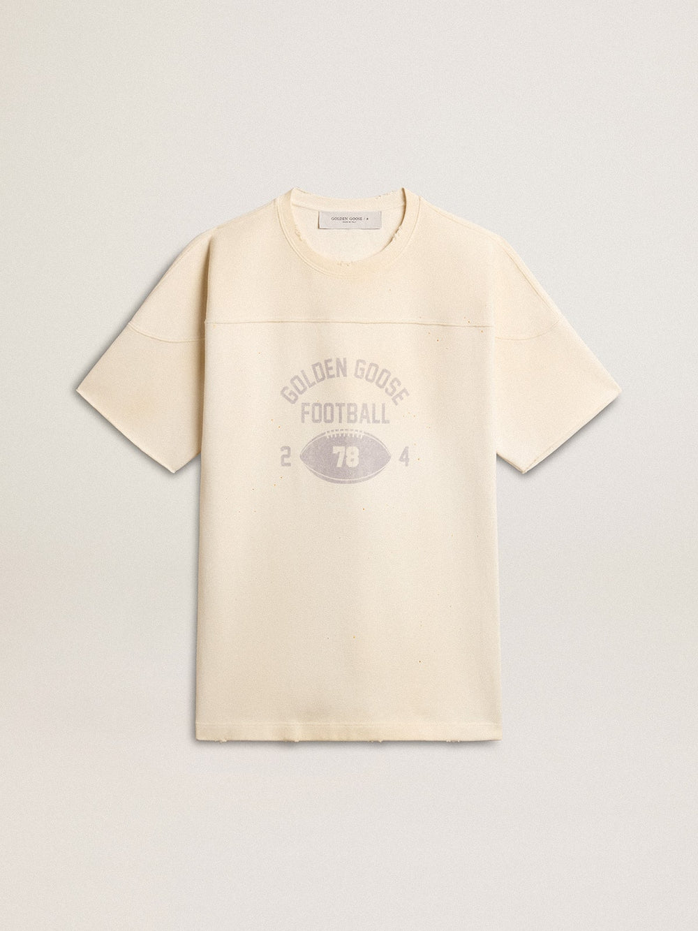 Golden Goose Men's cotton T-shirt in vintage white with raw edge on the front