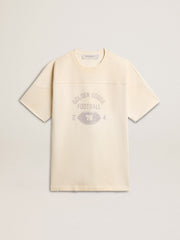 Golden Goose Men's cotton T-shirt in vintage white with raw edge on the front