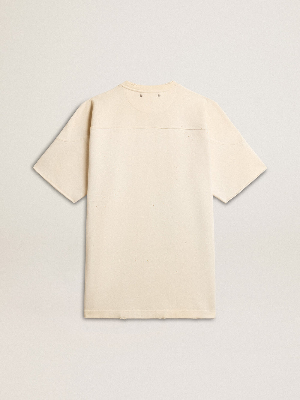 Golden Goose Men's cotton T-shirt in vintage white with raw edge on the front