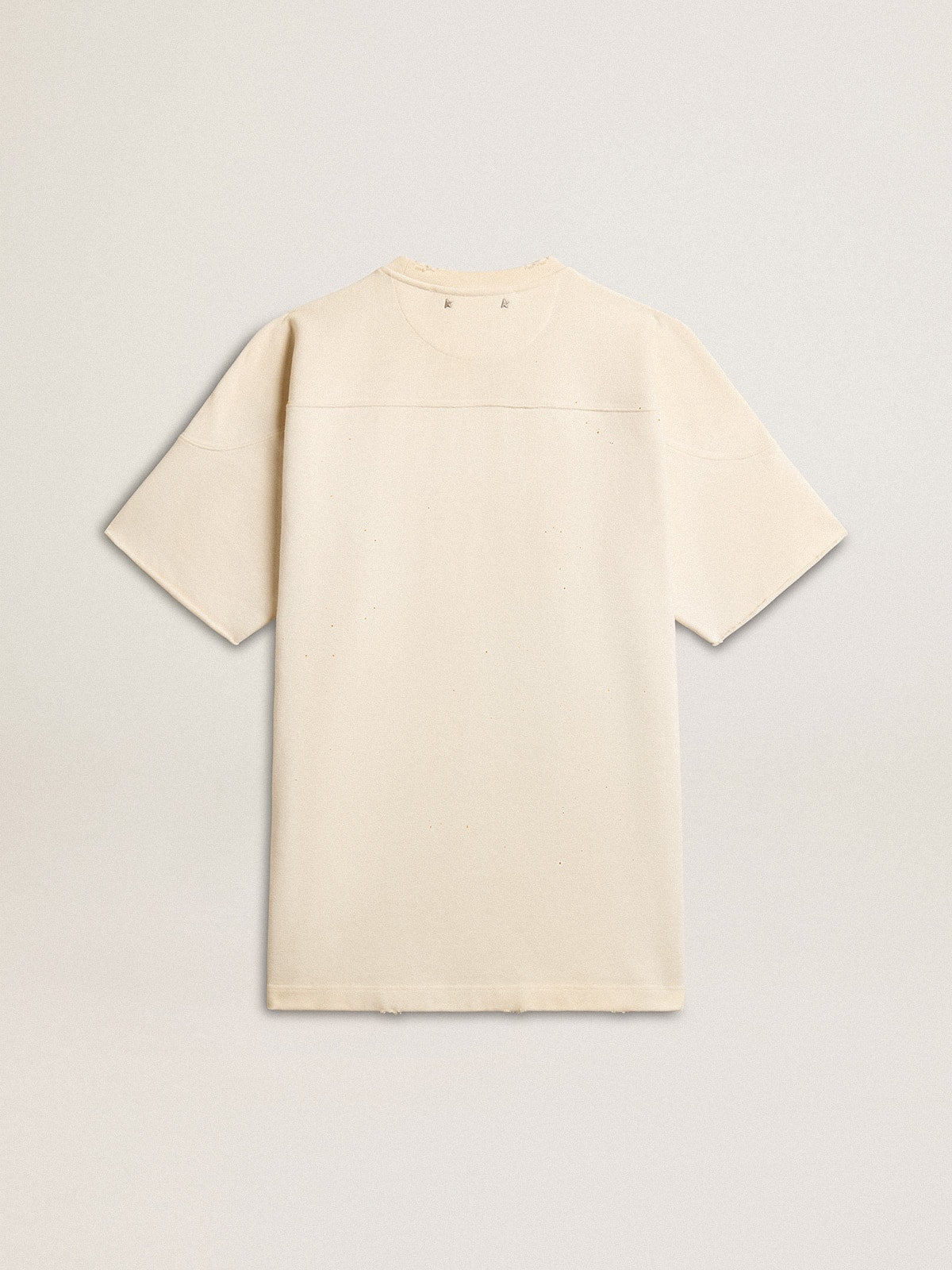 Golden Goose Men's cotton T-shirt in vintage white with raw edge on the front