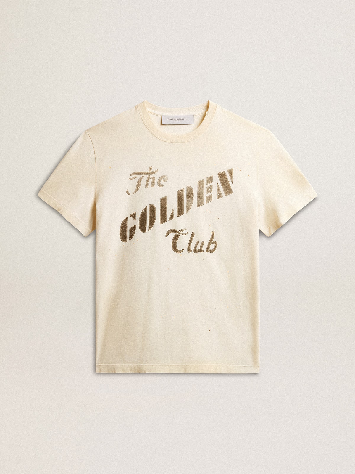 Golden Goose Men's aged white cotton T-shirt with gold print