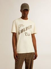 Golden Goose Men's aged white cotton T-shirt with gold print
