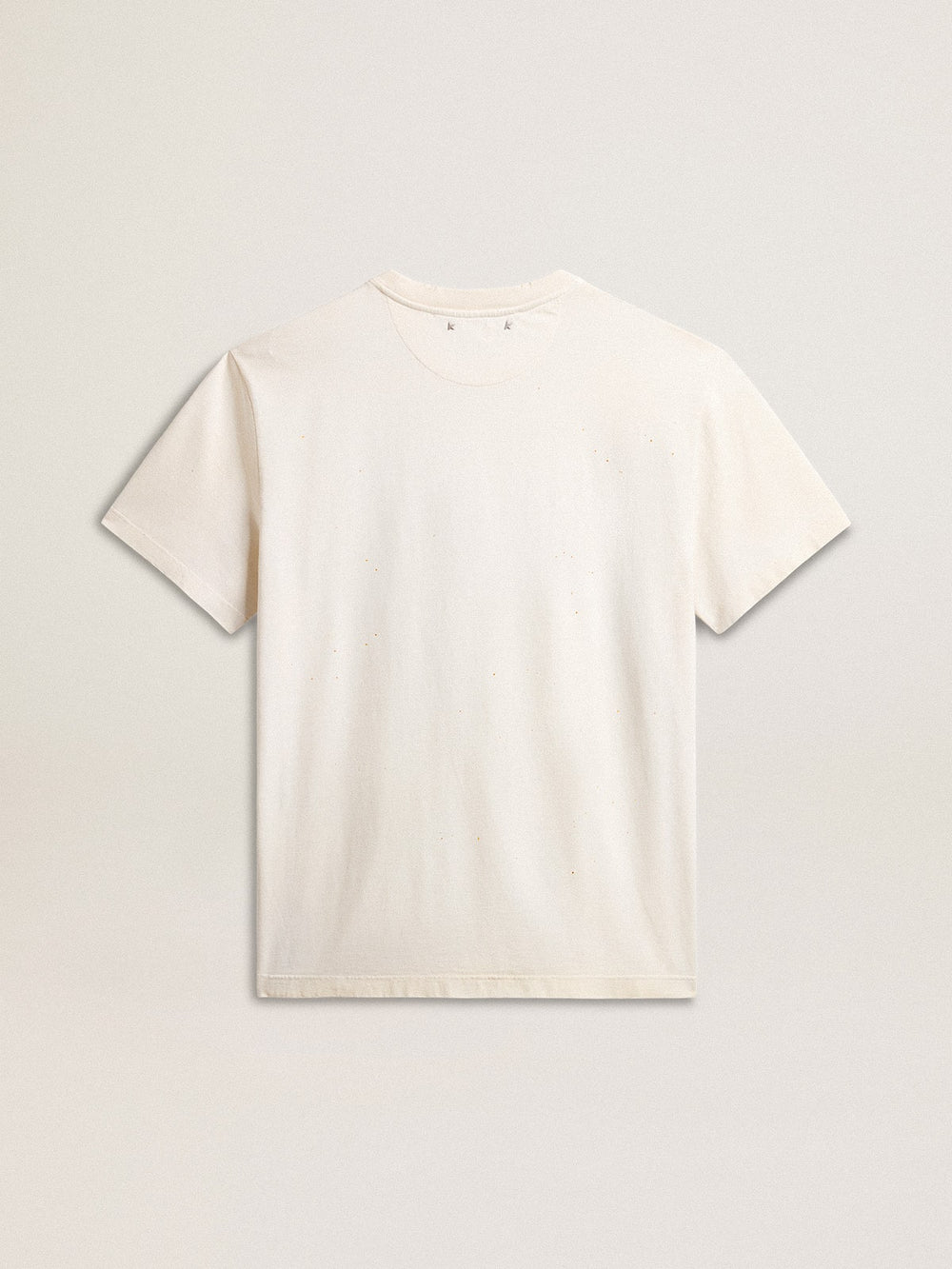 Golden Goose Men's aged white cotton T-shirt with gold print
