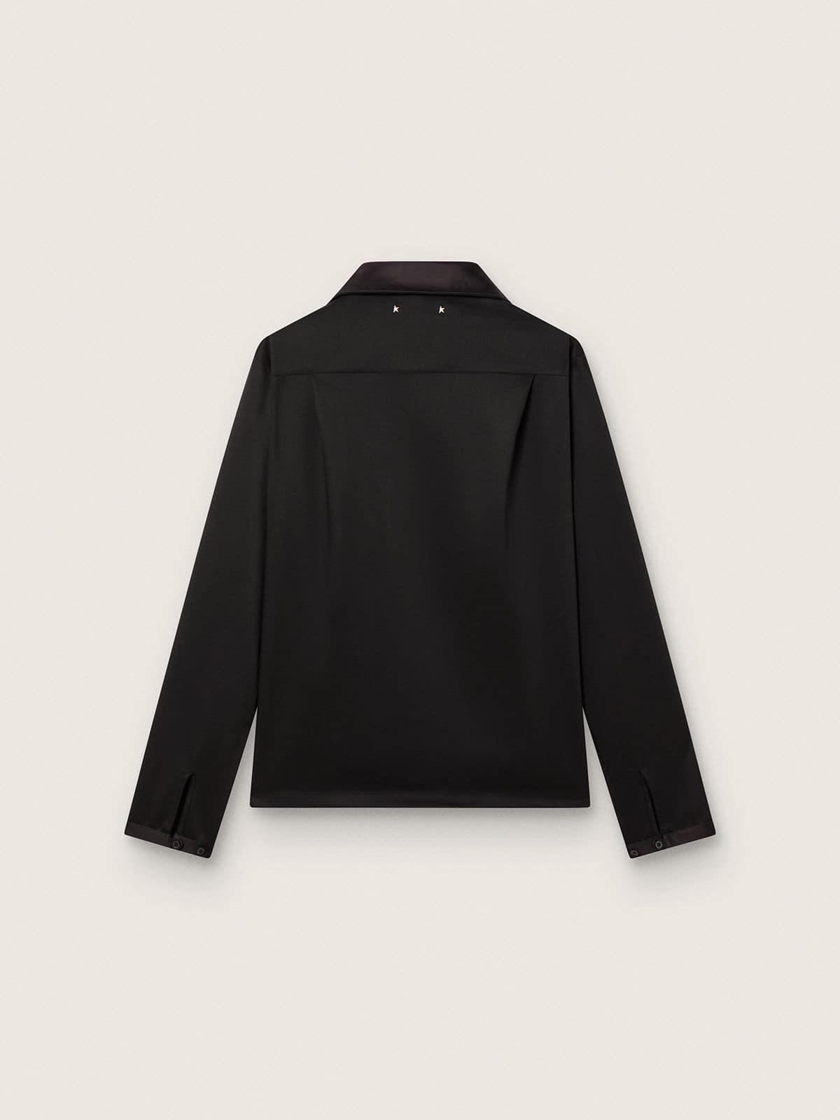 Golden Goose Men's shirt in black wool twill with black satin details
