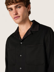 Golden Goose Men's shirt in black wool twill with black satin details