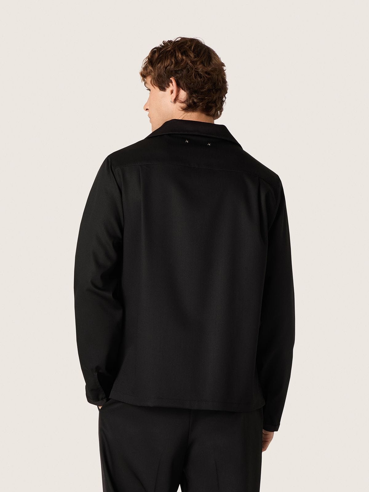 Golden Goose Men's shirt in black wool twill with black satin details