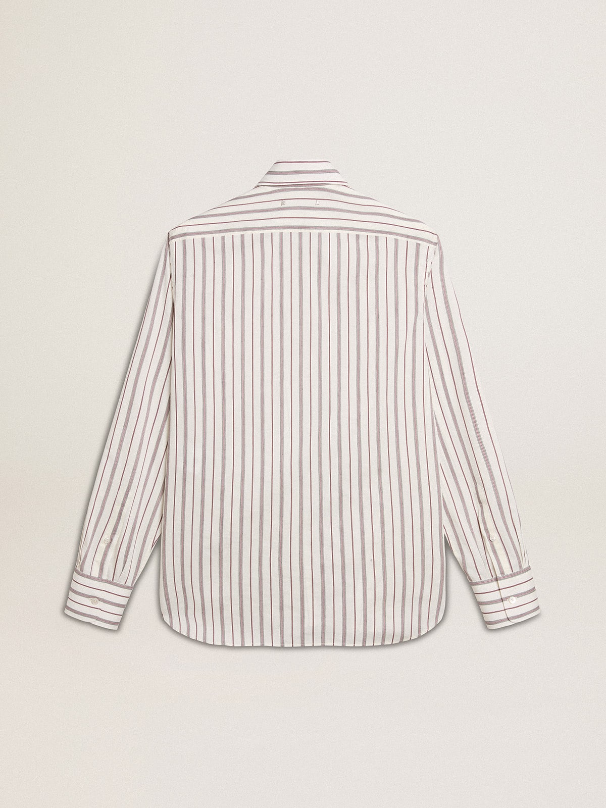 Golden Goose Men's white cotton shirt with fine burgundy stripes
