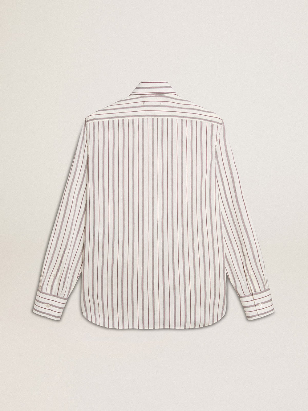Golden Goose Men's white cotton shirt with fine burgundy stripes