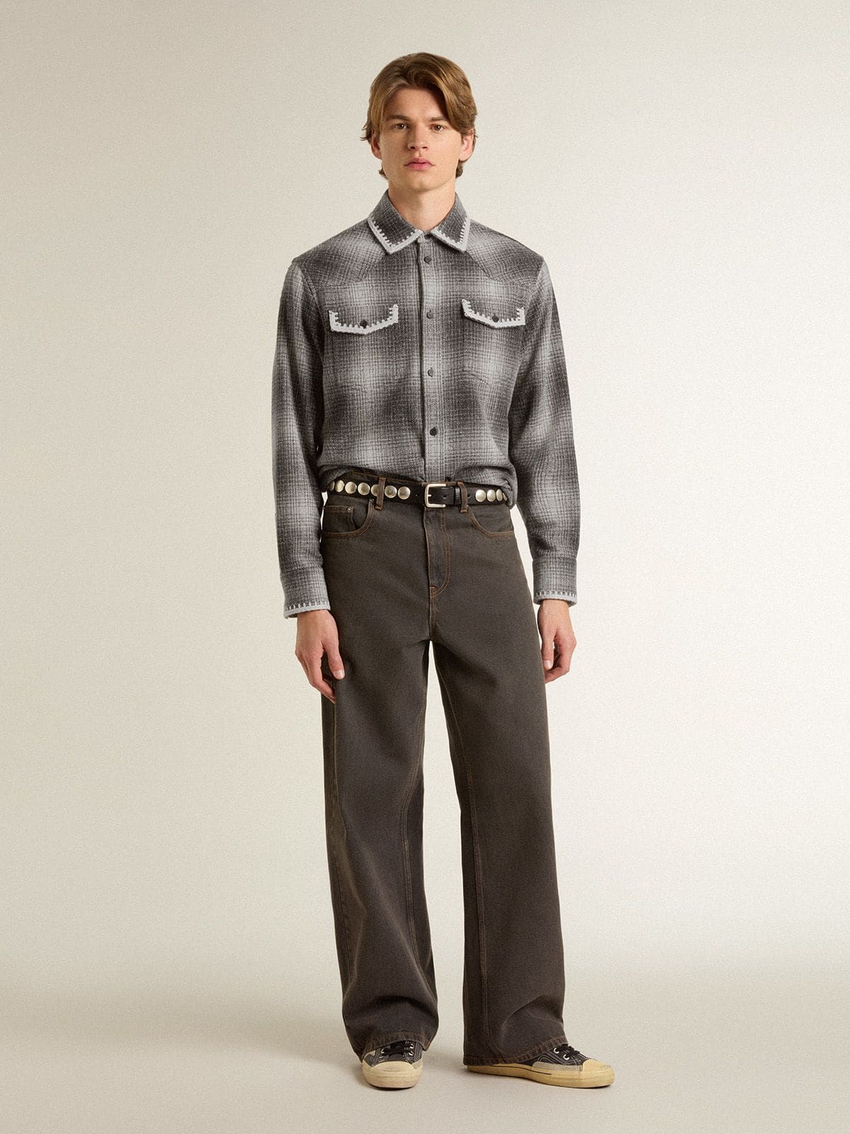 Golden Goose Men's gray shirt with white embroidery