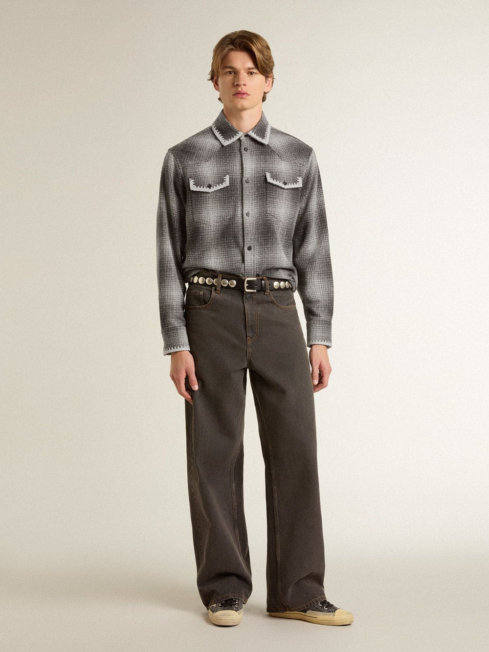 Golden Goose Men's gray shirt with white embroidery