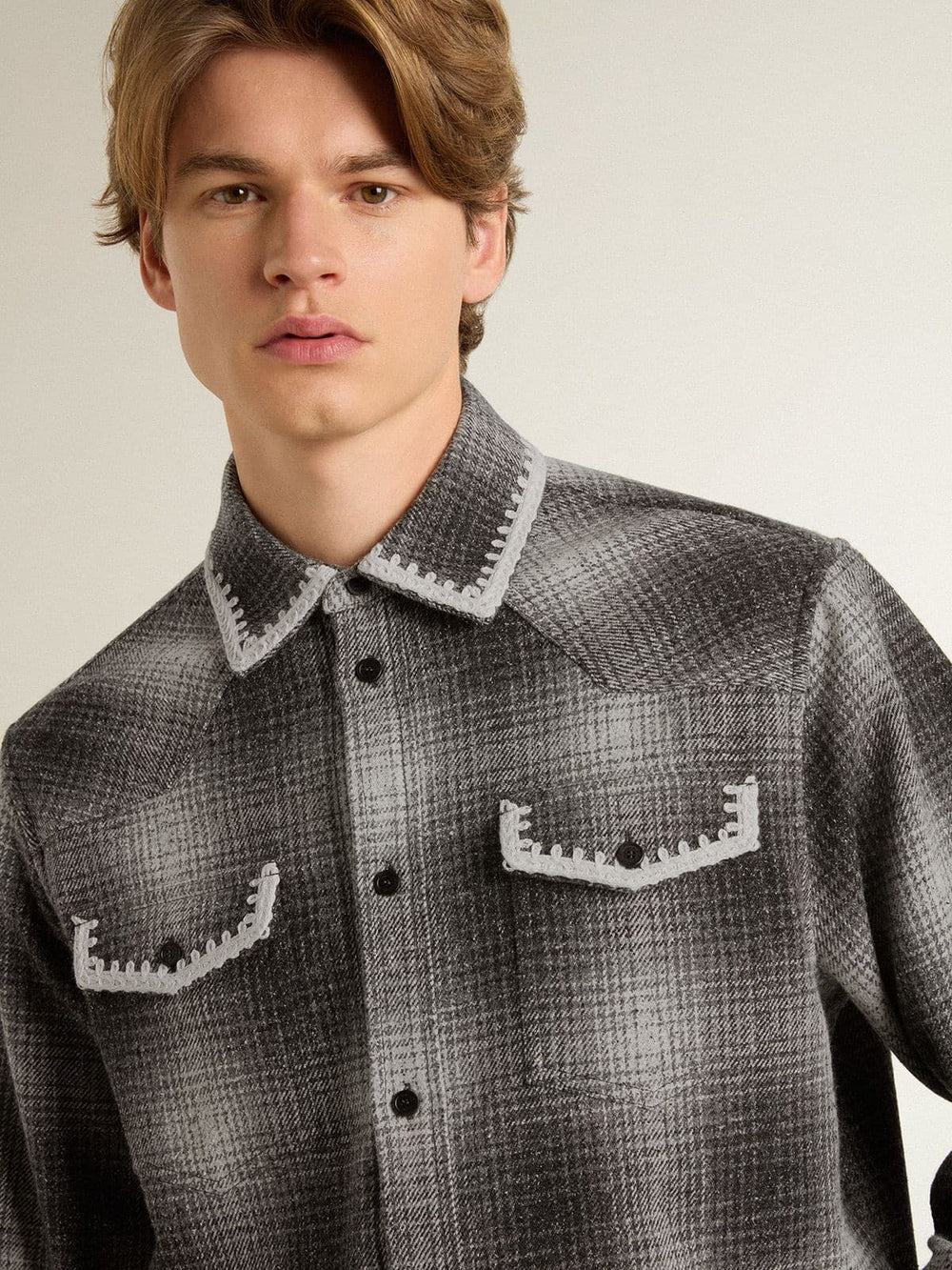 Golden Goose Men's gray shirt with white embroidery