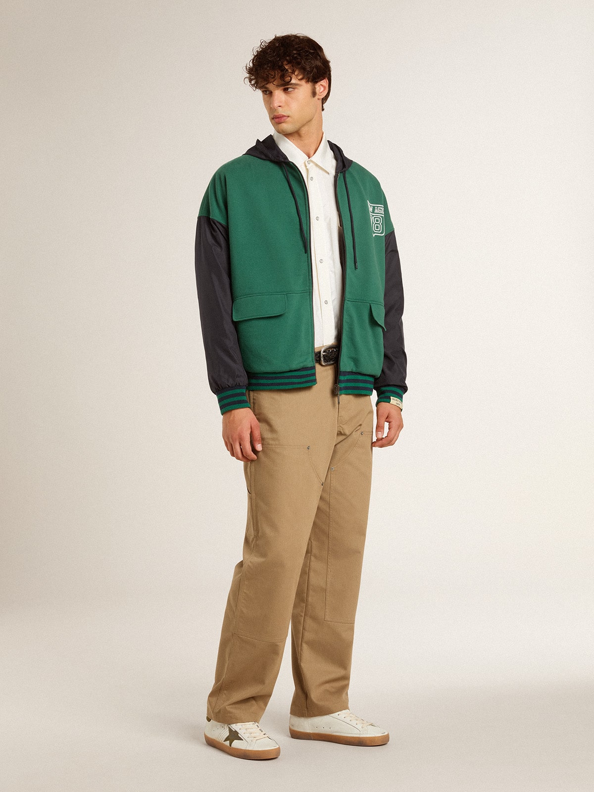 Golden Goose Men’s oversized worn-white shirt with vertical stripes