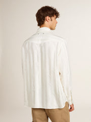 Golden Goose Men’s oversized worn-white shirt with vertical stripes