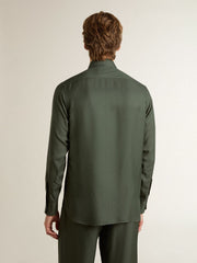 Golden Goose Men's dark green shirt with vertical stripes
