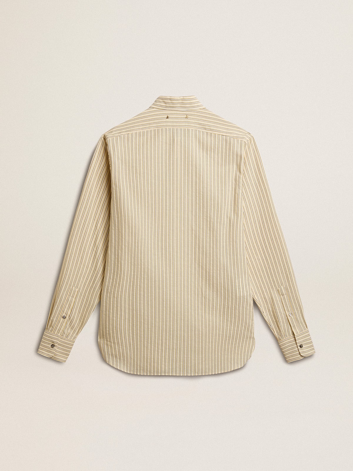 Golden Goose Men’s ecru cotton shirt with narrow black stripes