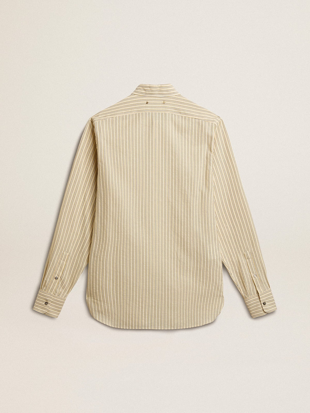 Golden Goose Men’s ecru cotton shirt with narrow black stripes