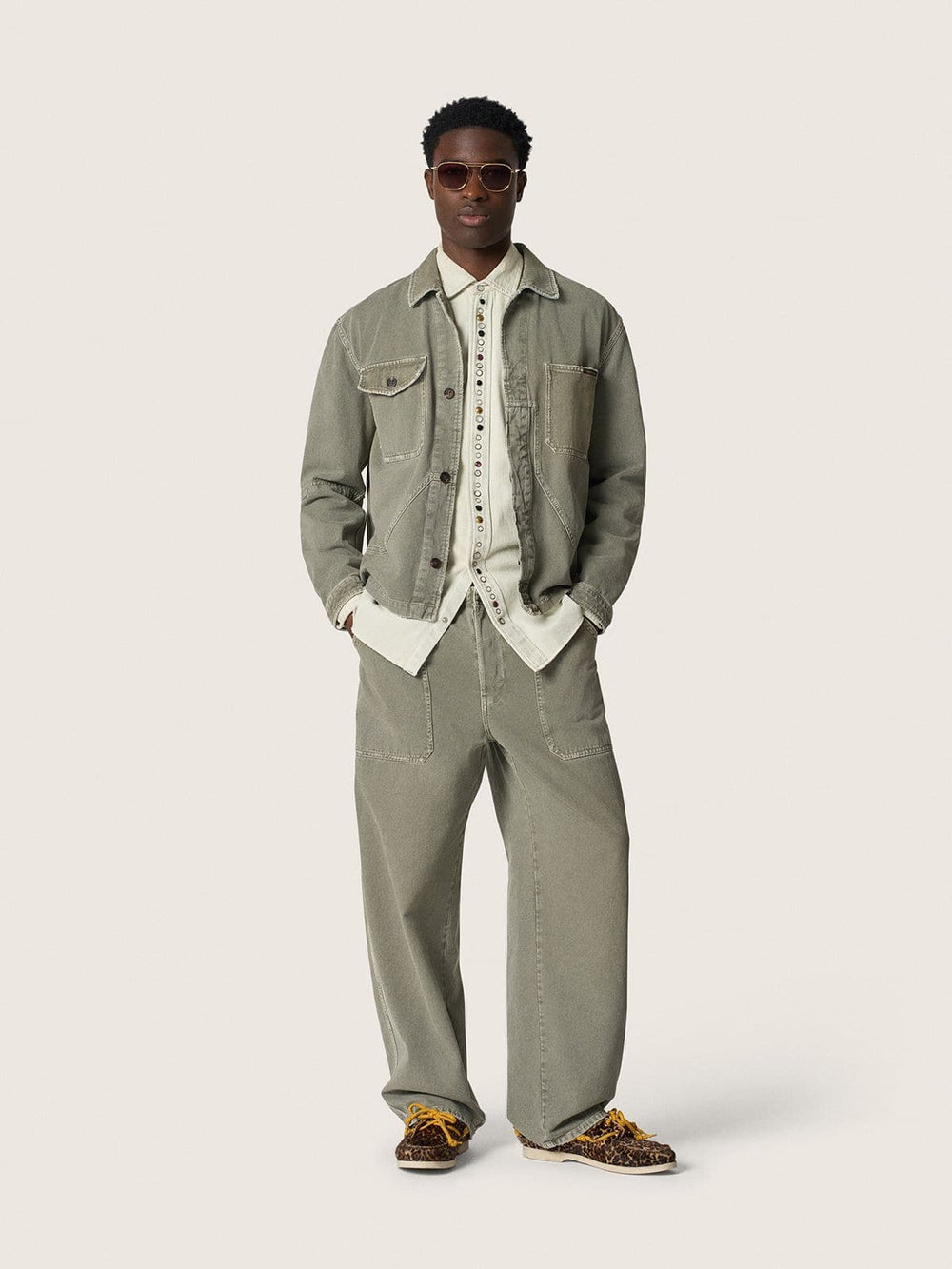 Golden Goose Men's bleached denim shirt with hammered studs