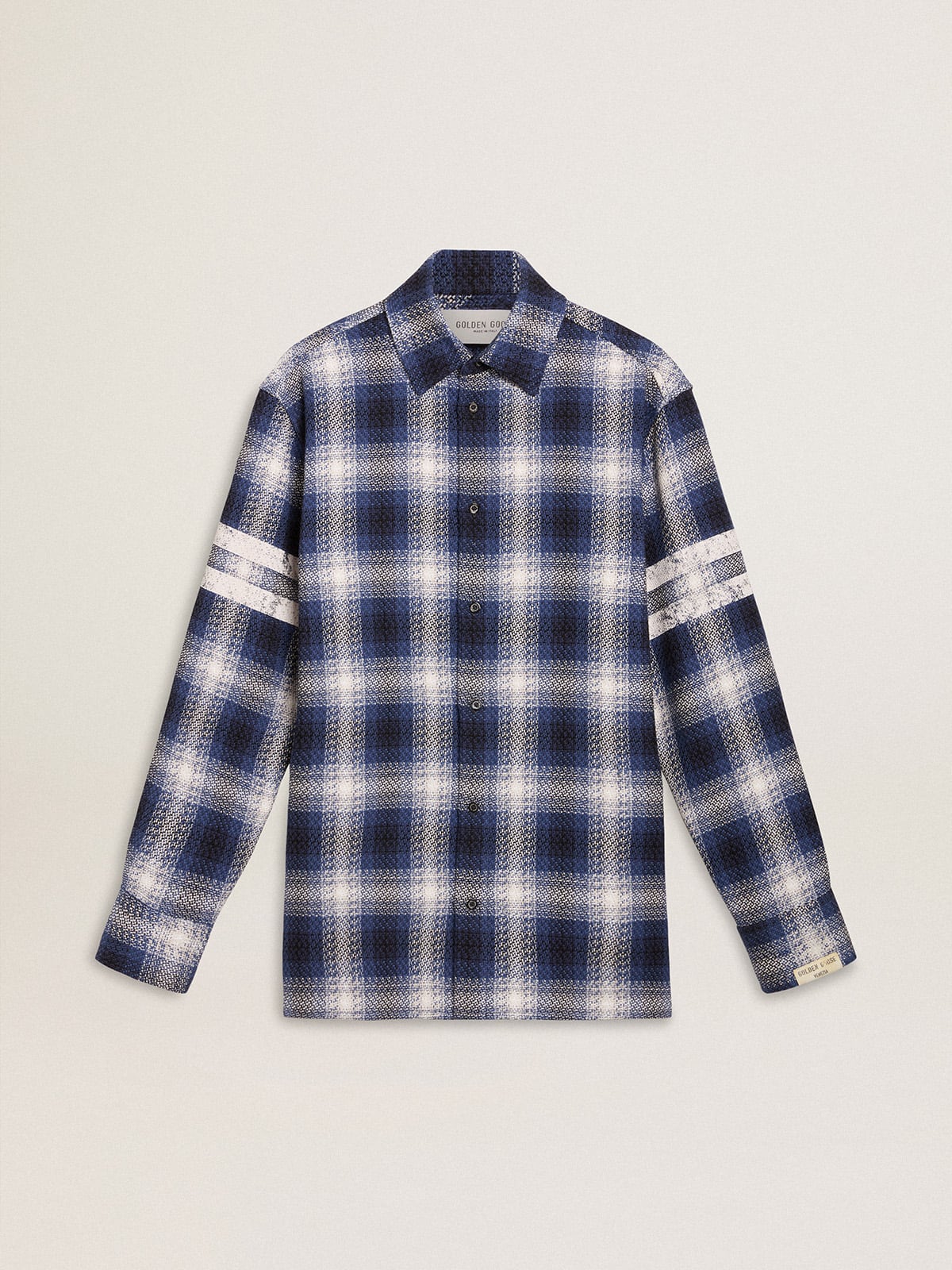 Golden Goose Men's blue 3D checkered shirt with print on the back
