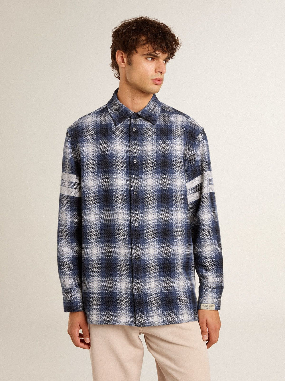 Golden Goose Men's blue 3D checkered shirt with print on the back