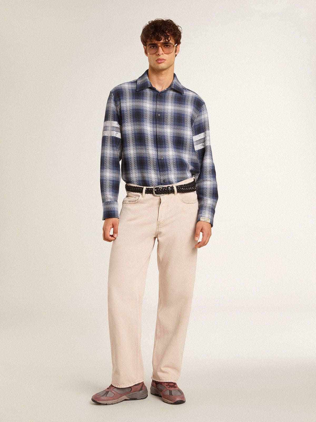 Golden Goose Men's blue 3D checkered shirt with print on the back
