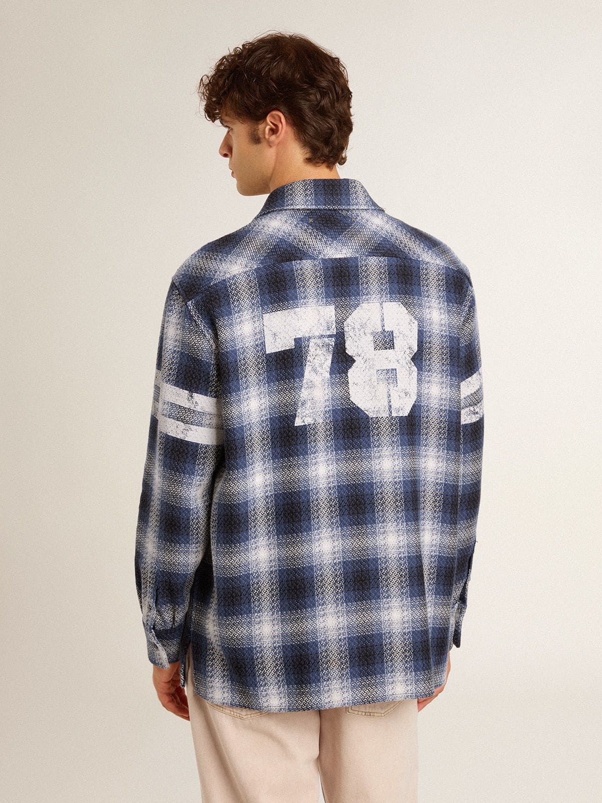 Golden Goose Men's blue 3D checkered shirt with print on the back