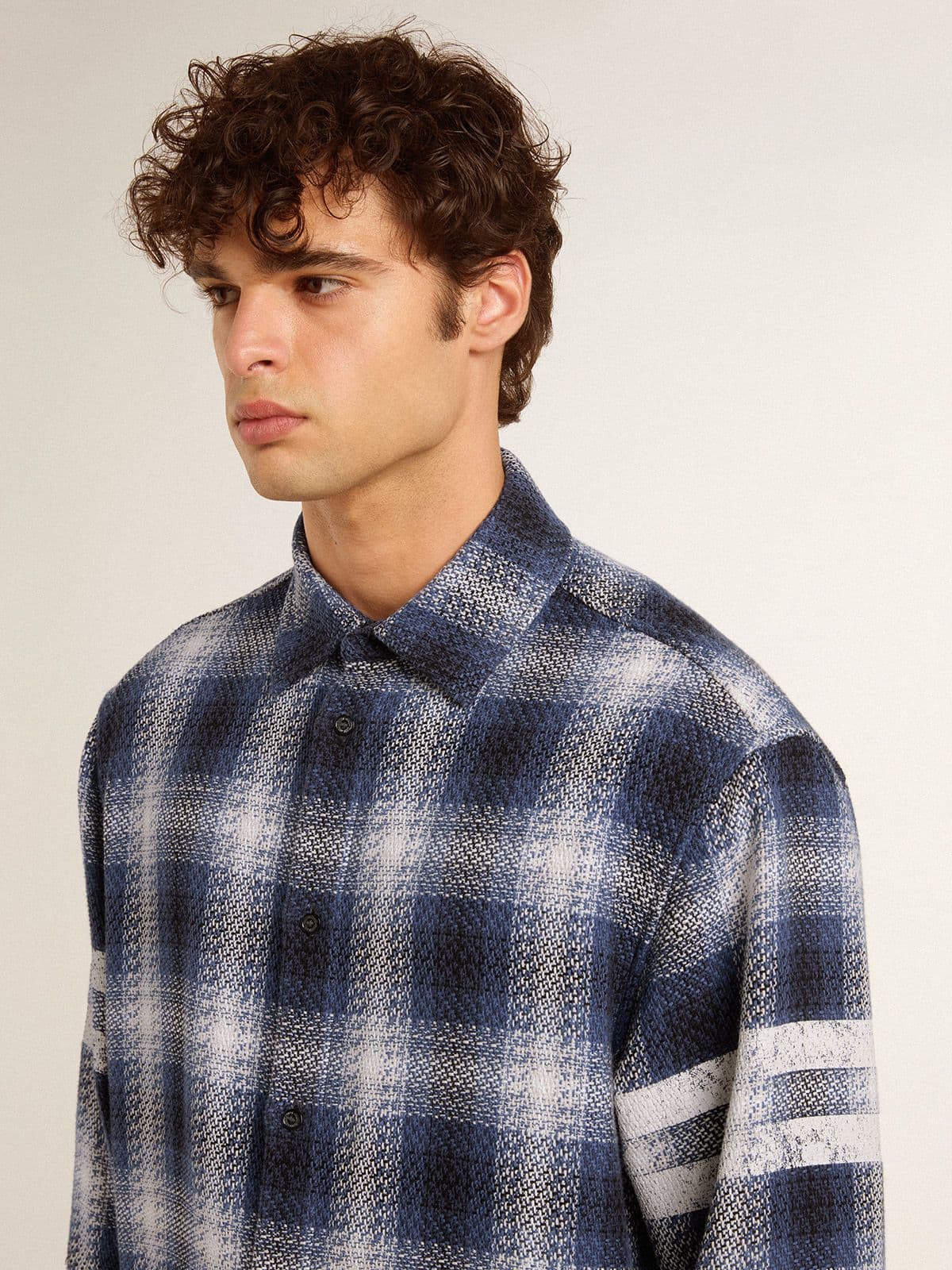 Golden Goose Men's blue 3D checkered shirt with print on the back