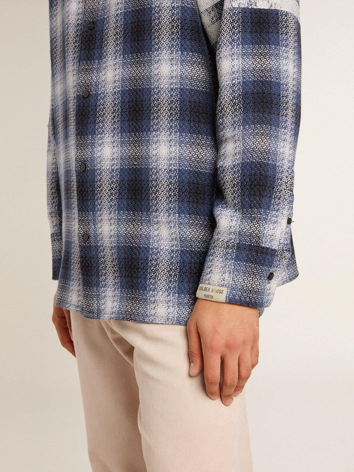 Golden Goose Men's blue 3D checkered shirt with print on the back