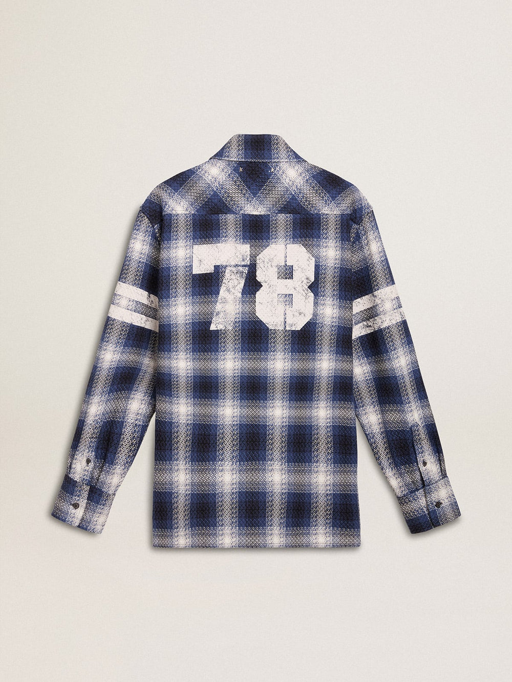 Golden Goose Men's blue 3D checkered shirt with print on the back
